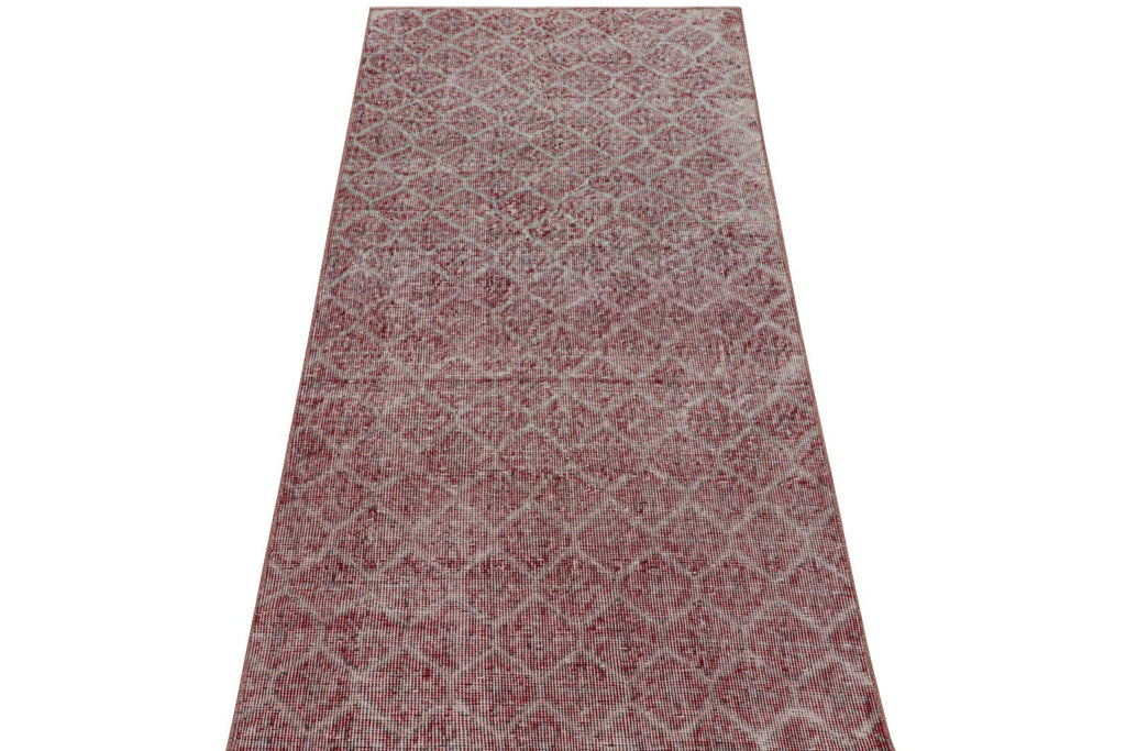 Vintage Zeki Muren Runner Rug With Burgundy Geometric Patterns