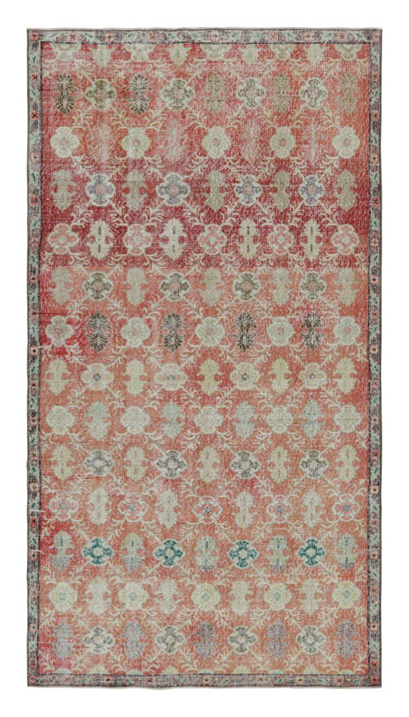 Vintage Zeki Muren Runner Rug In Red With Geometric Patterns