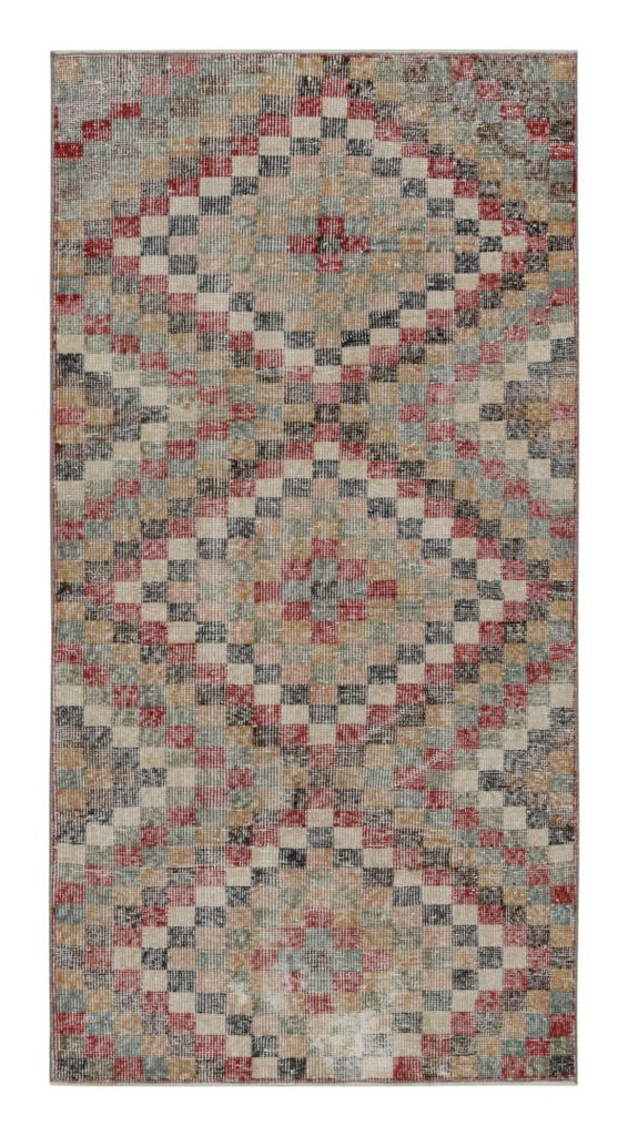 Vintage Polychromatic Runner Rug With Geometric Patterns