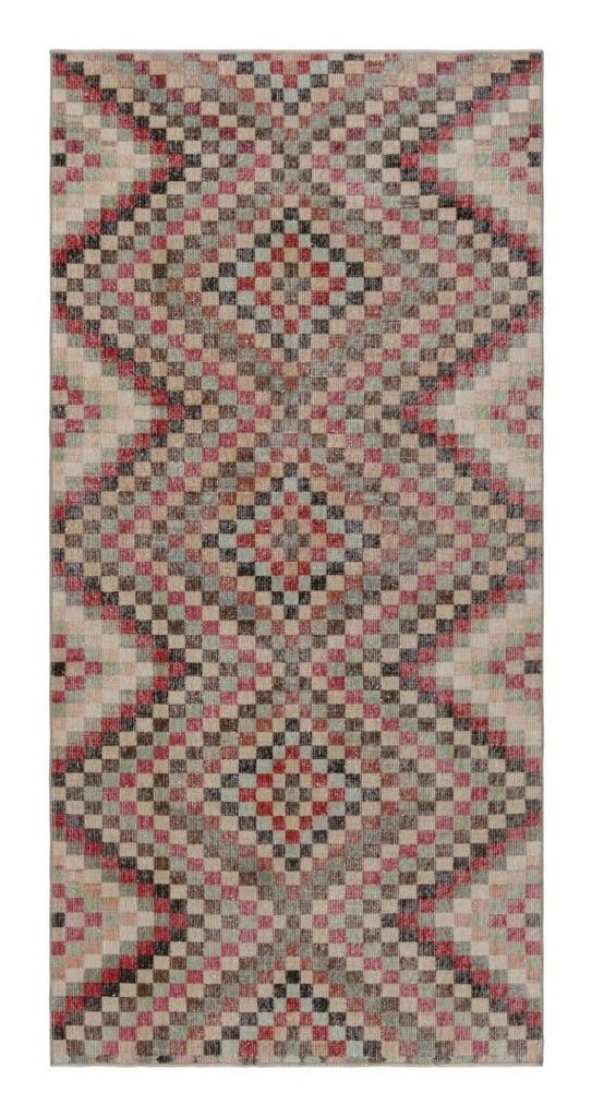 Vintage Zeki Muren Runner Rug In Polychrome Geometric Pattern 4x8