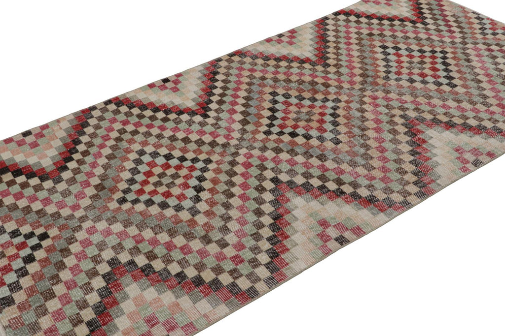 Vintage Zeki Muren Runner Rug In Polychrome Geometric Pattern 4x8