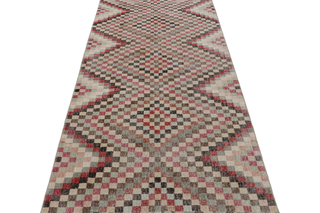 Vintage Zeki Muren Runner Rug In Polychrome Geometric Pattern 4x8