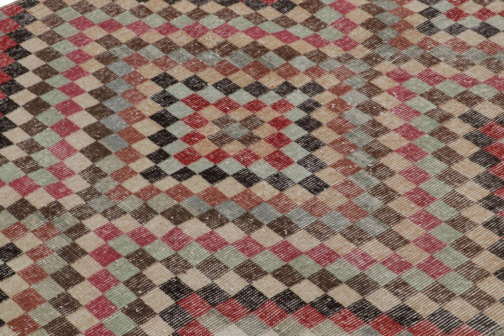 Vintage Zeki Muren Runner Rug In Polychrome Geometric Pattern 4x8