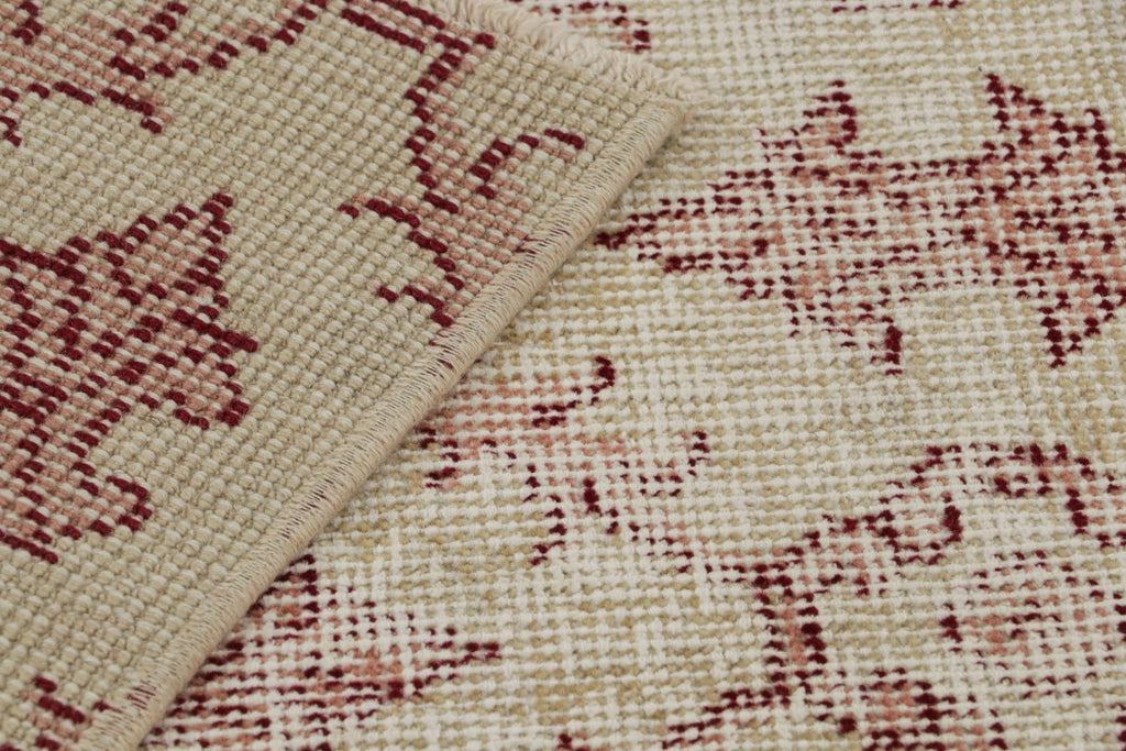 Vintage Zeki Muren Rug In Beige With Red Lattice Patterns