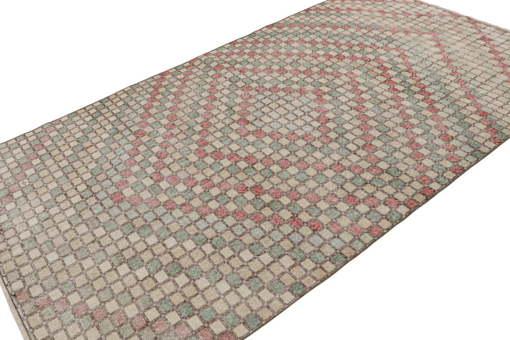 Vintage Zeki Muren Rug With Pastel Tone Geometric Patterns