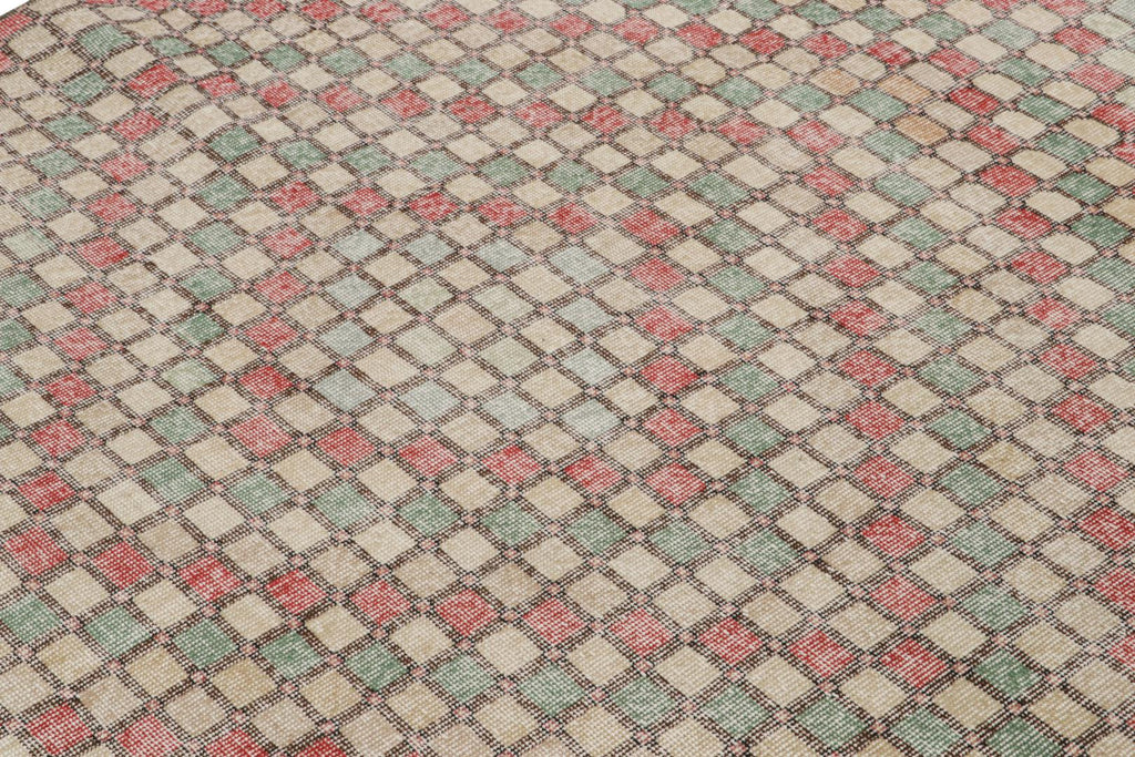 Vintage Zeki Muren Rug With Pastel Tone Geometric Patterns