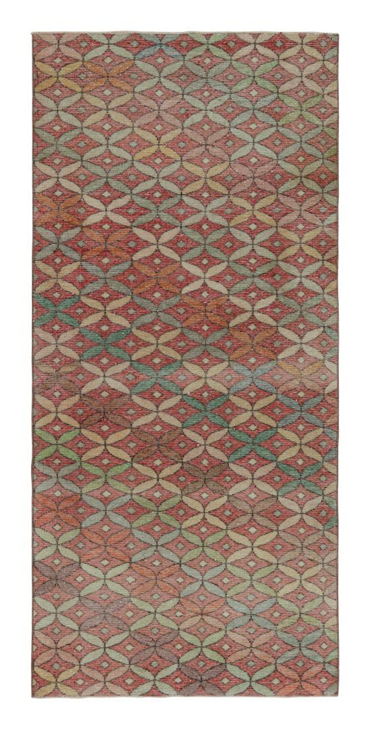 Vintage Zeki Muren Art Deco Runner Rug In Red With Trellises