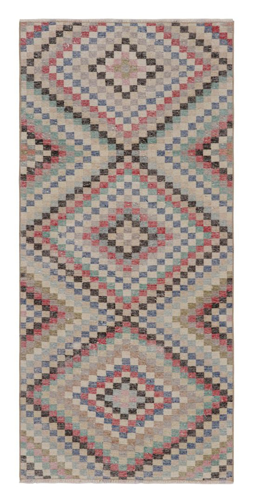 Vintage Zeki Muren Runner Rug With Geometric Patterns 32