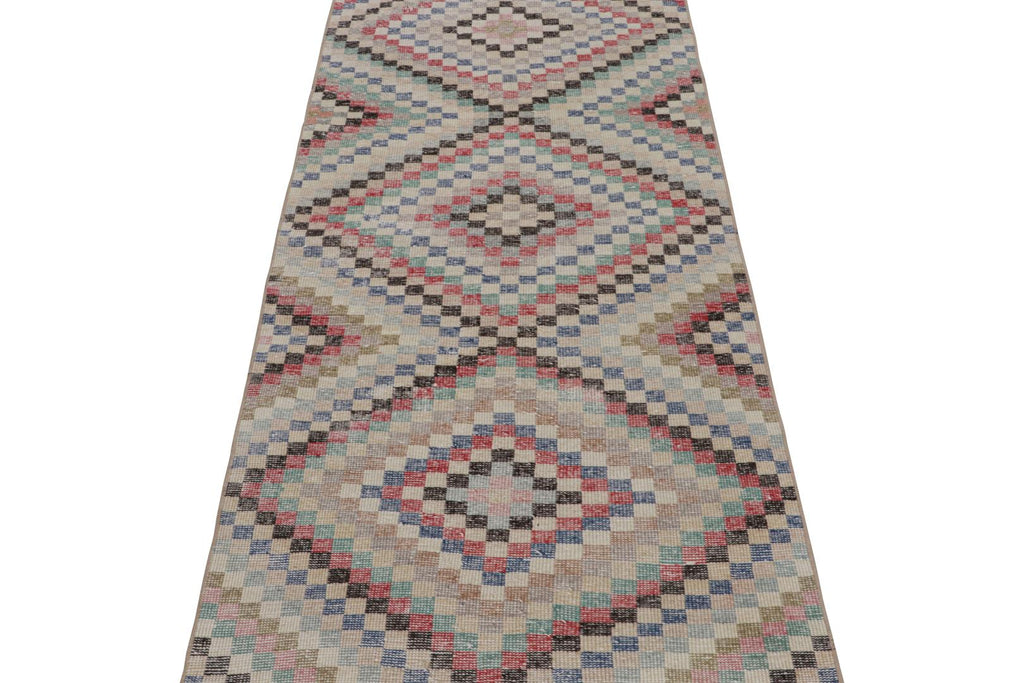 Vintage Zeki Muren Runner Rug With Geometric Patterns 32