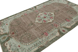 Vintage Zeki Muren Rug In Brown With Green Floral Medallion