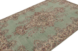 Vintage Turkish Rug In Green With Beige Floral Medallion