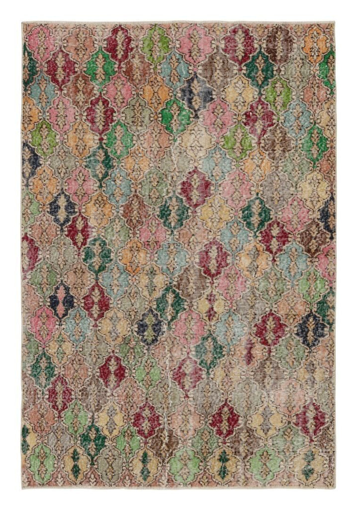 Vintage Zeki Muren Rug With Polychromatic Trellis Pattern