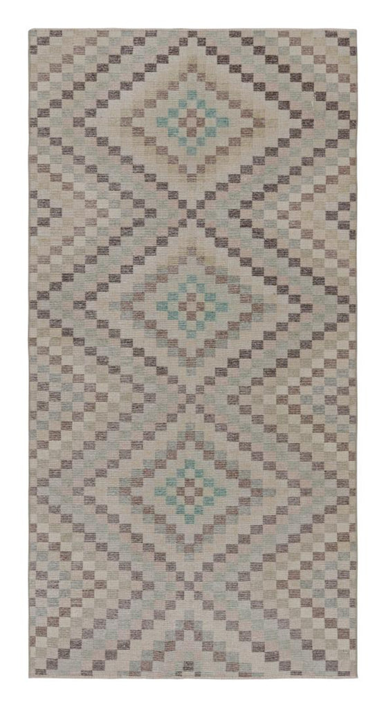 Vintage Zeki Muren Runner Rug With Geometric Patterns 4x7