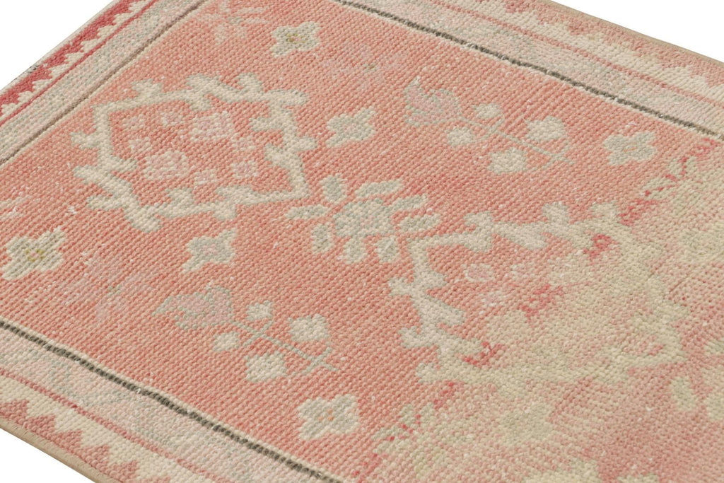 Vintage Oushak Runner Rug In Pink With Geometric Patterns