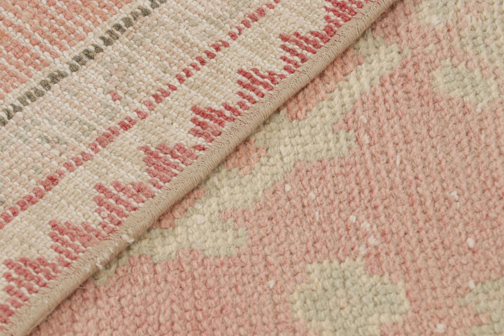 Vintage Oushak Runner Rug In Pink With Geometric Patterns