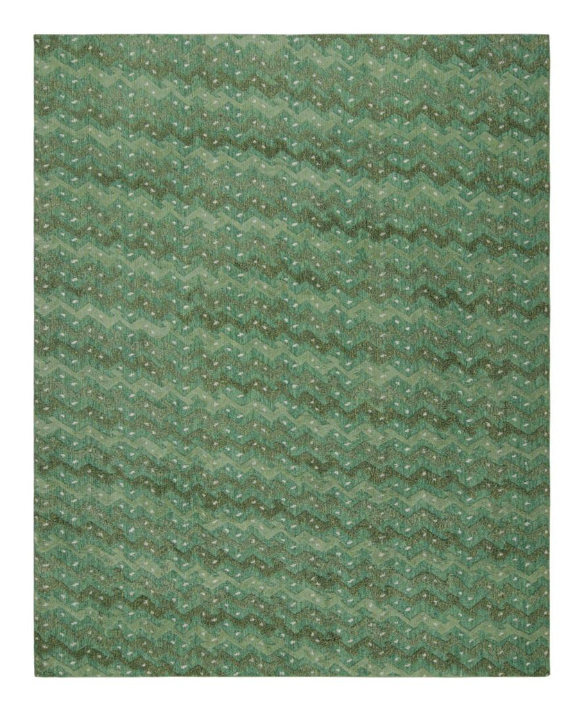 Scandinavian Style Rug with Green Geometric Patterns