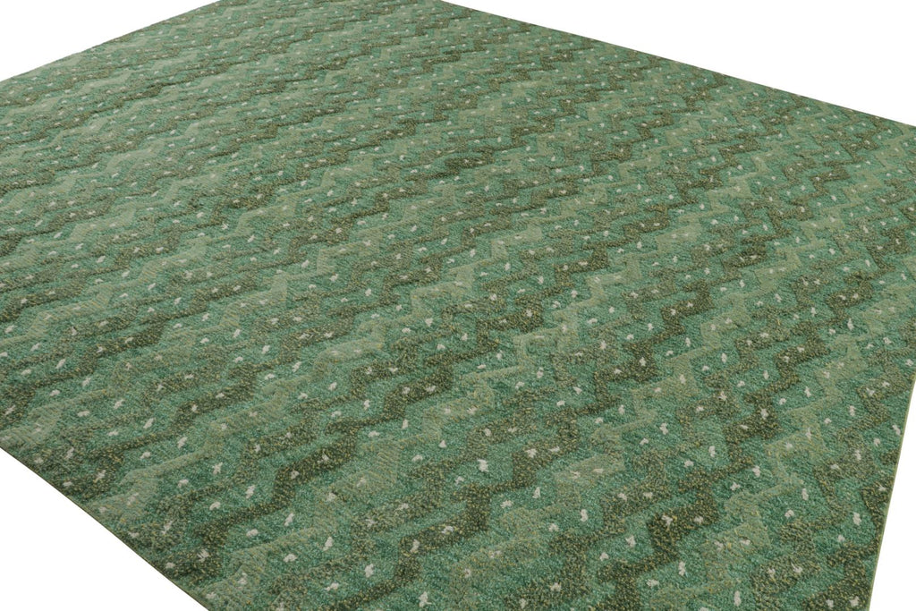 Scandinavian Style Rug with Green Geometric Patterns