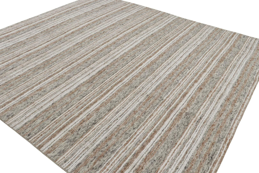 Textural Rug with Beige-Brown and Grey Stripes - Light on Loom