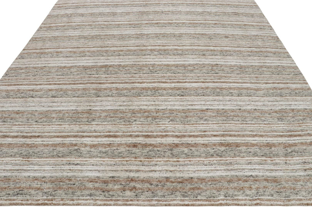 Textural Rug with Beige-Brown and Grey Stripes - Light on Loom