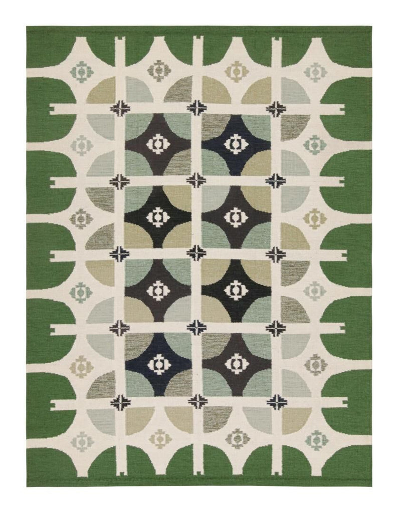 Scandinavian Style Rug in Green with Geometric Patterns