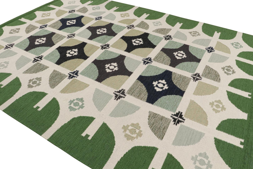 Scandinavian Style Rug in Green with Geometric Patterns