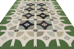 Scandinavian Style Rug in Green with Geometric Patterns