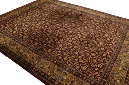 Modern Lavar Style Rug in Burgundy and Gold All Over Floral Pattern