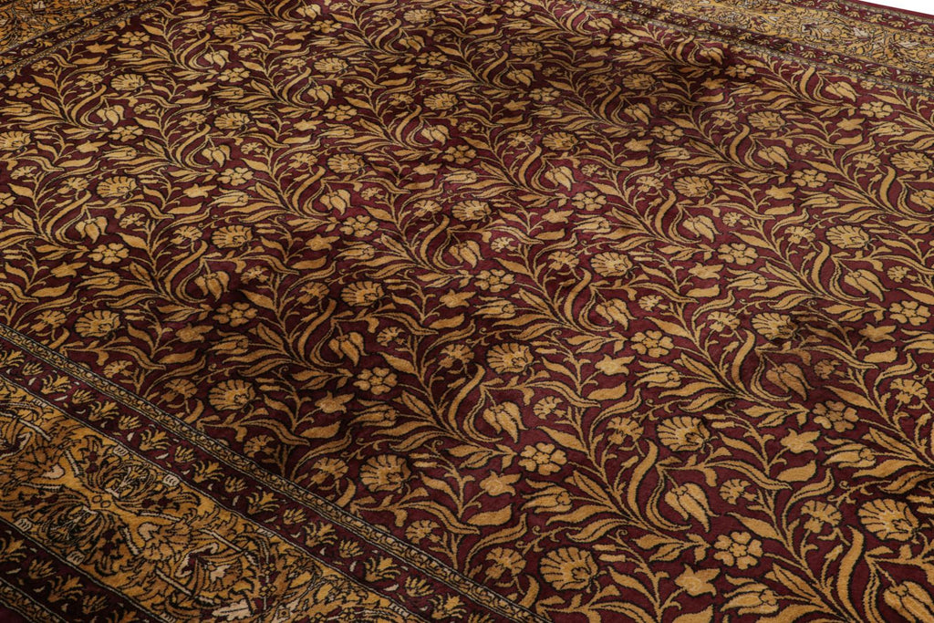 Modern Lavar Style Rug in Burgundy and Gold All Over Floral Pattern