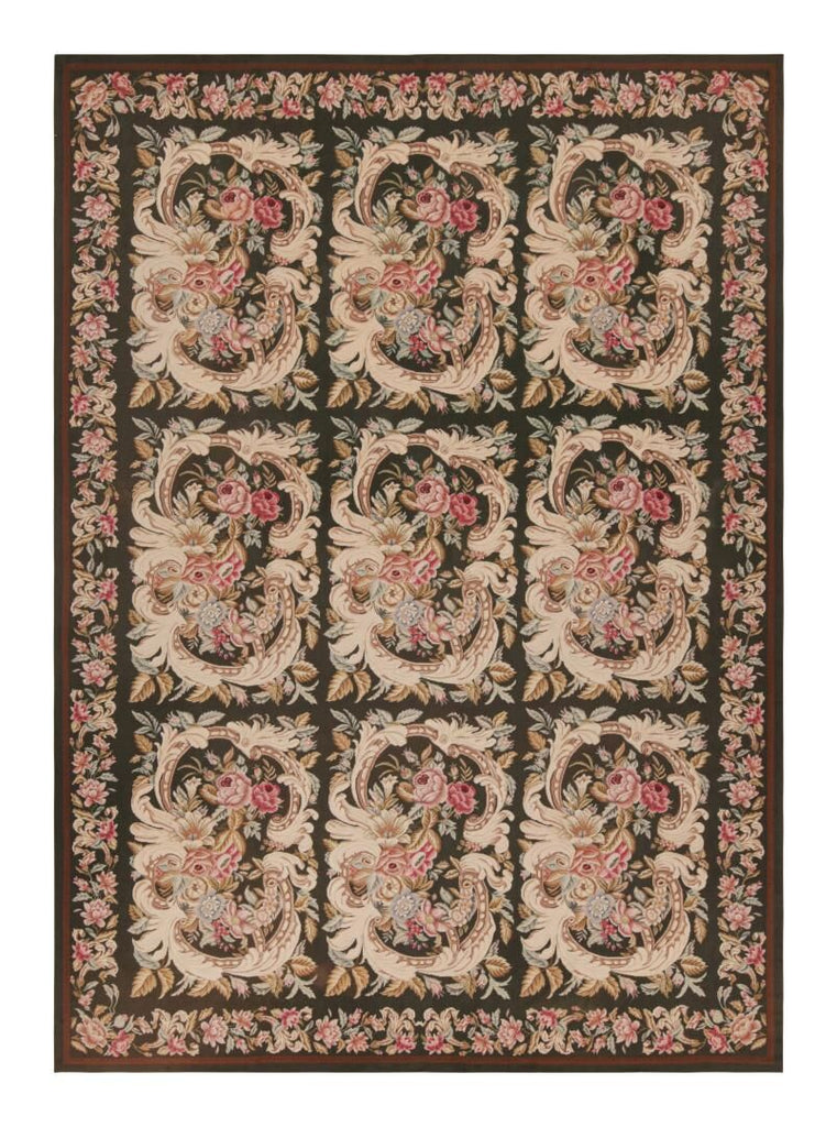 Rug & Kilim’s French Needlepoint Rug in Rich Brown with All-Over Floral Patterns