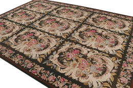 Rug & Kilim’s French Needlepoint Rug in Rich Brown with All-Over Floral Patterns