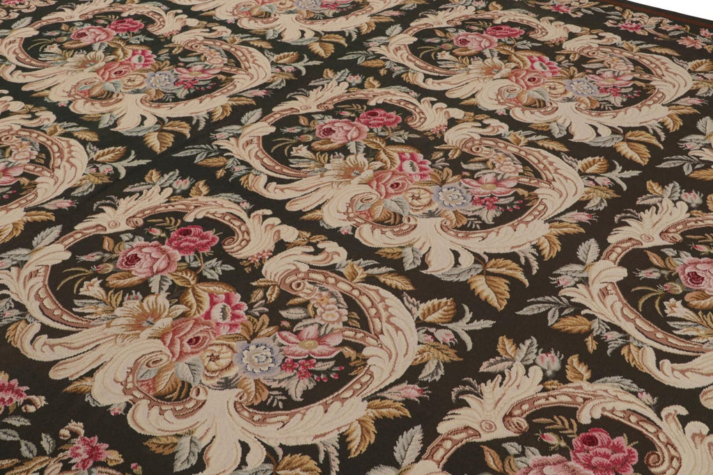 Rug & Kilim’s French Needlepoint Rug in Rich Brown with All-Over Floral Patterns