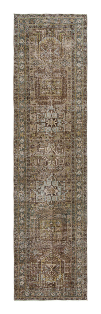 Vintage Bakhtiari Runner Rug In Brown With Geometric Patterns