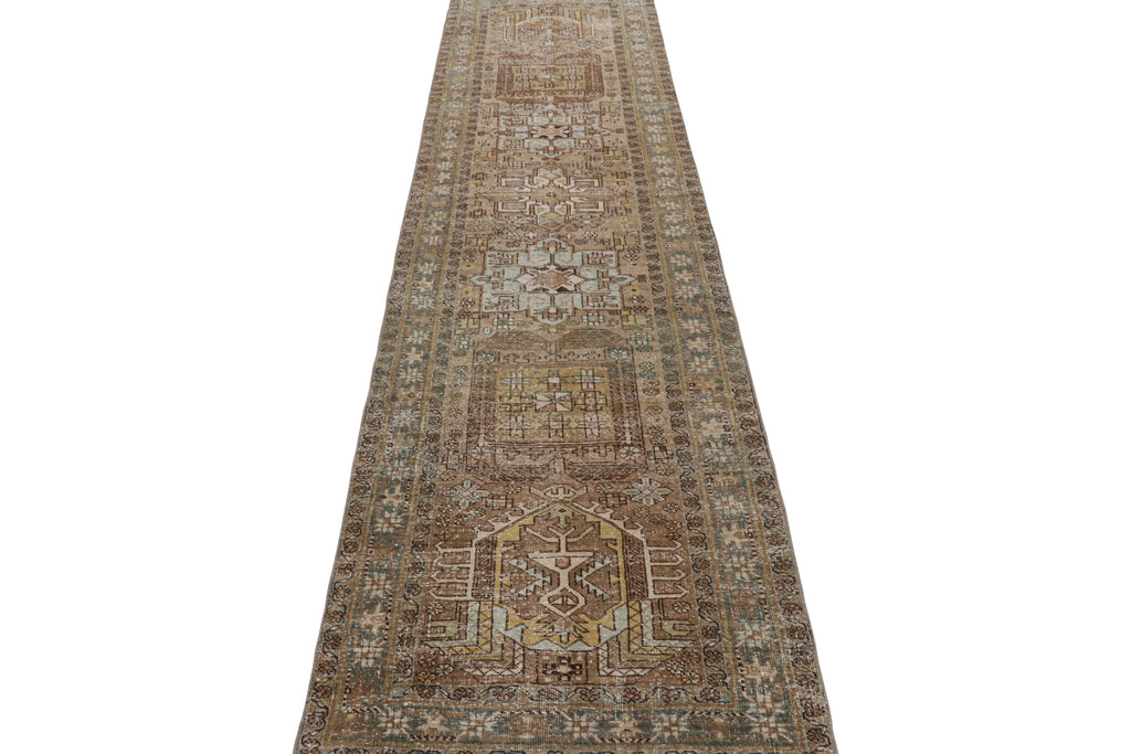 Vintage Bakhtiari Runner Rug In Brown With Geometric Patterns