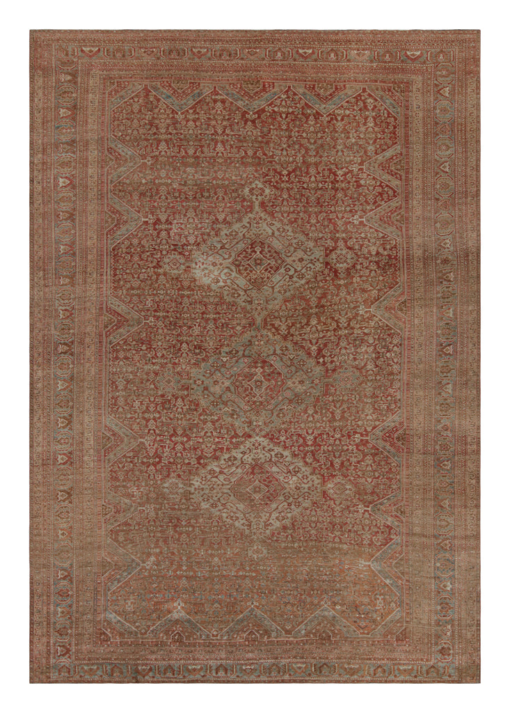 Vintage Bakhtiari Style Rug In Red With Geometric Patterns