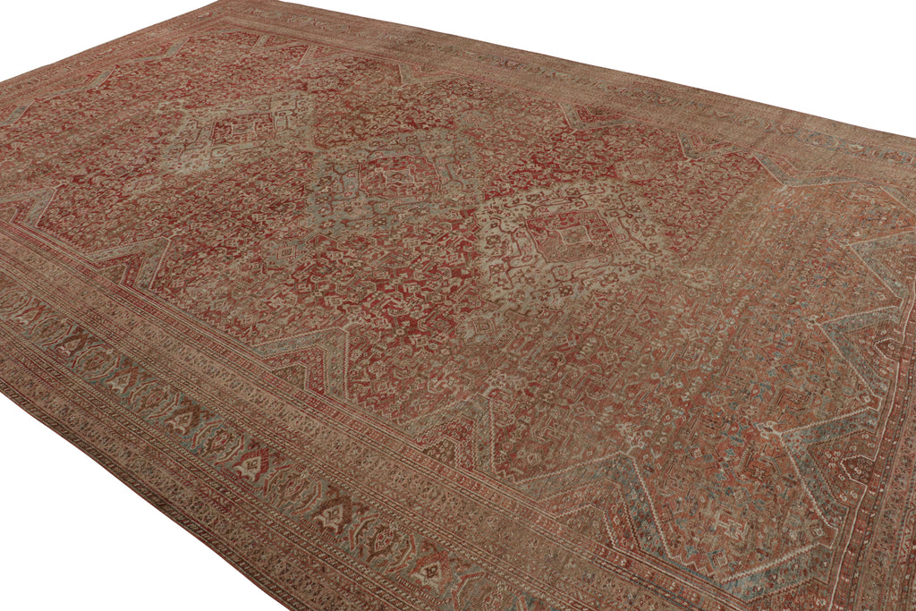 Vintage Bakhtiari Style Rug In Red With Geometric Patterns