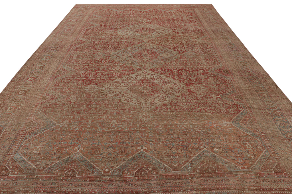 Vintage Bakhtiari Style Rug In Red With Geometric Patterns