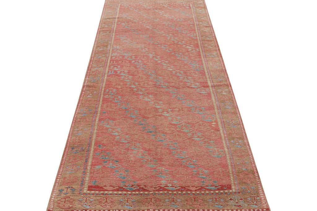 Vintage Kurdish Runner Rug In Red With Geometric Patterns