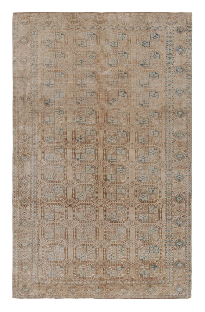 Vintage Ersari Rug In Beige Brown With Geometric Medallions