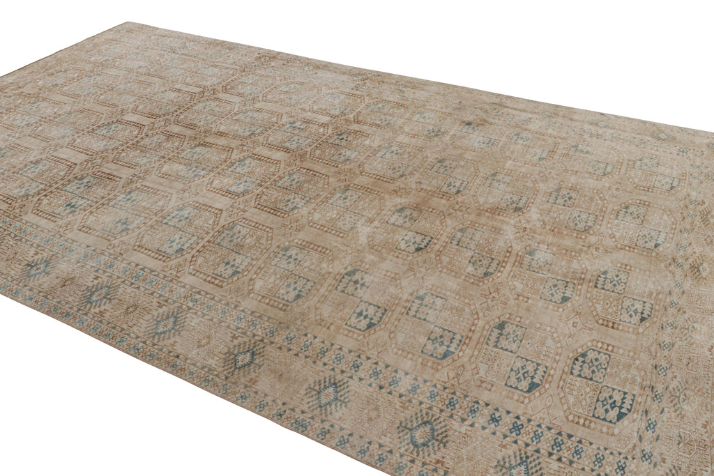 Vintage Ersari Rug In Beige Brown With Geometric Medallions