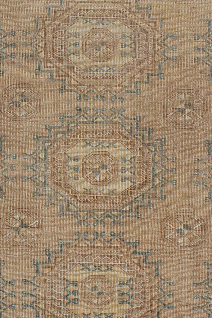 Vintage Ersari Rug In Beige Brown And Blue With Geometric Patterns