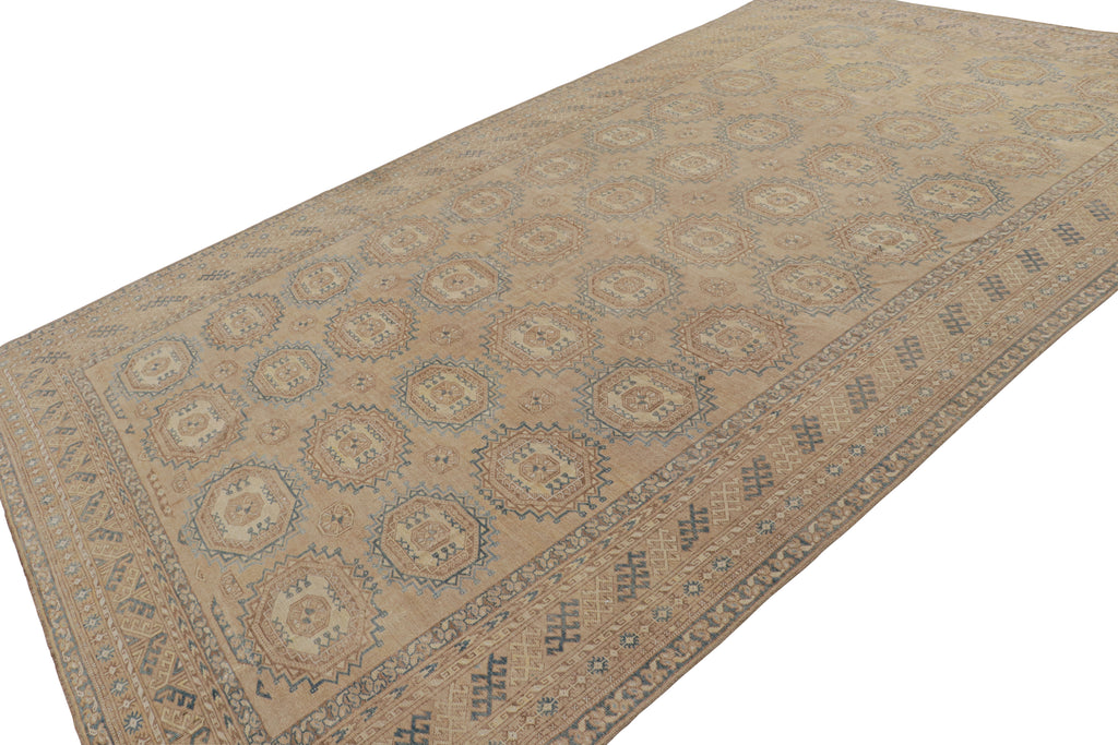 Vintage Ersari Rug In Beige Brown And Blue With Geometric Patterns