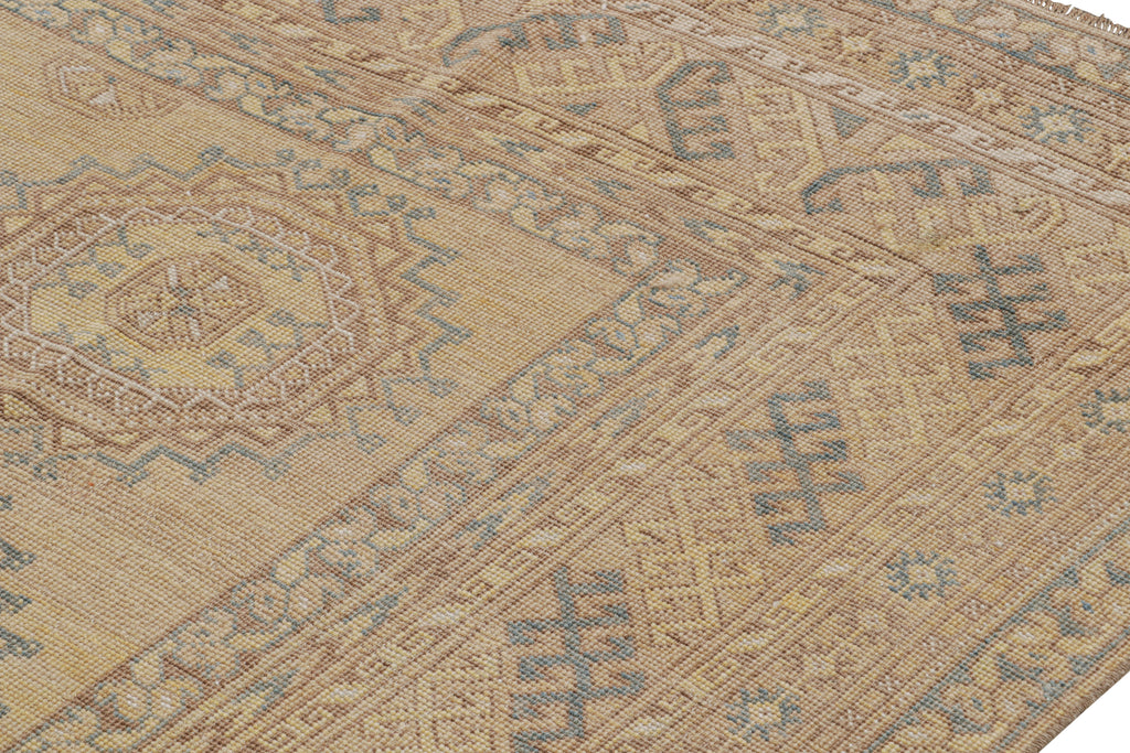 Vintage Ersari Rug In Beige Brown And Blue With Geometric Patterns