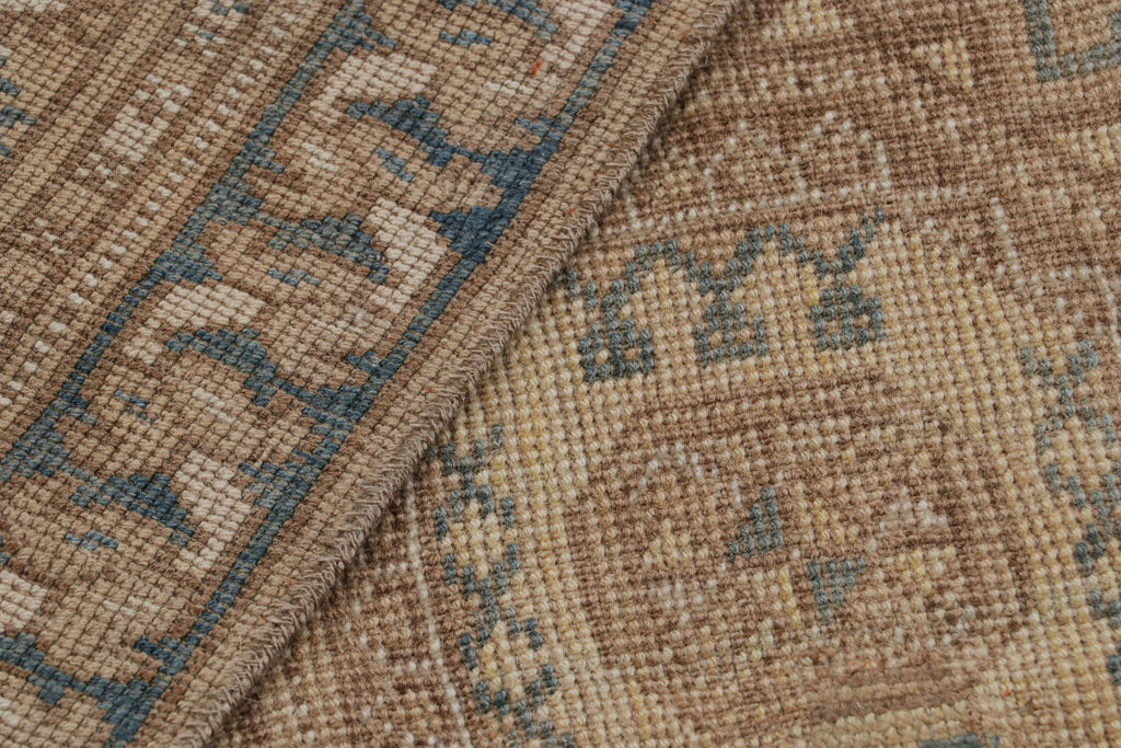 Vintage Ersari Rug In Beige Brown And Blue With Geometric Patterns