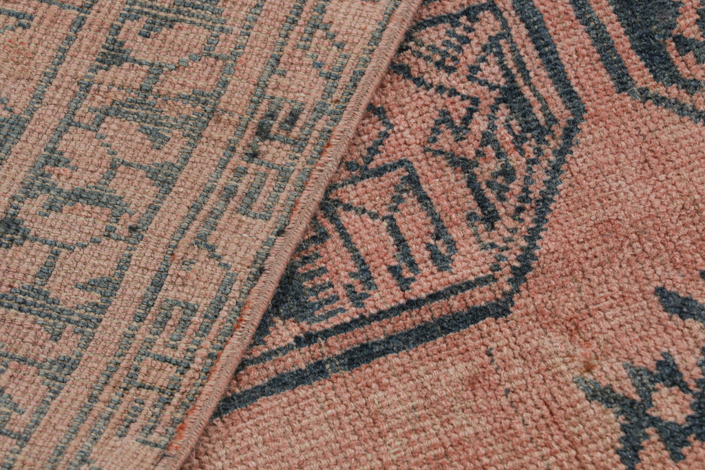 Vintage Ersari Rug In Pink And Blue With Geometric Patterns