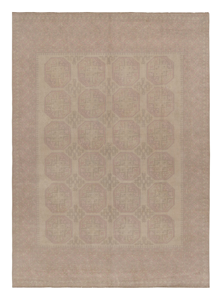 Vintage Ersari Rug In Pink And Beige/Brown With Geometric Patterns