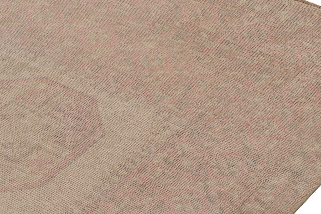 Vintage Ersari Rug In Pink And Beige/Brown With Geometric Patterns