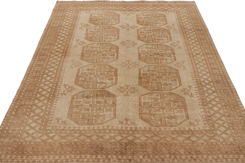 Vintage Ersari Rug With Beige Brown Geometric Medallions 6x7