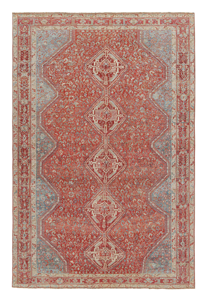 Vintage Ersari Rug In Red With Geometric Patterns