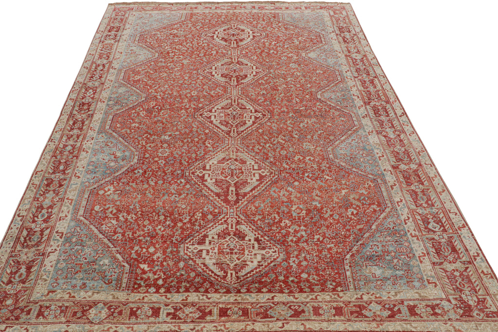 Vintage Ersari Rug In Red With Geometric Patterns