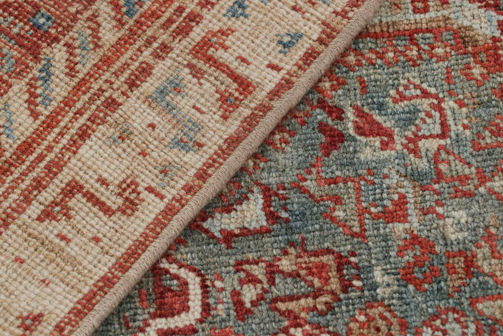 Vintage Ersari Rug In Red With Geometric Patterns